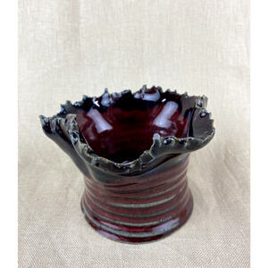 Jagged Ruffed Organic Edge Glazed Ceramic Art Pottery Vase Bowl
